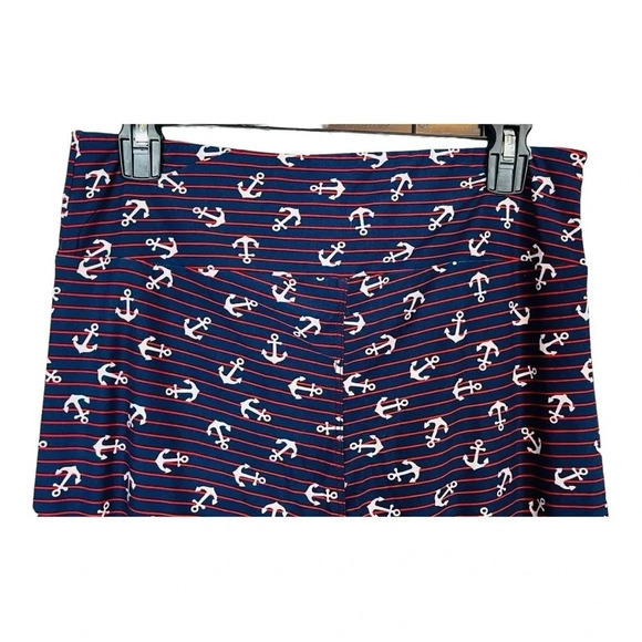 LULAROE ONE SIZE STRETCH FOREVER NAUTICAL ANCHOR PRINT RED WHITE‎ BLUE LEGGINGS - Picture 4 of 7